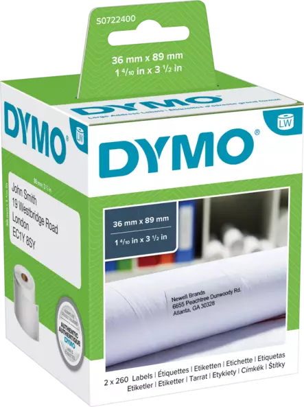 Dymo osoitetarra 89x36mm 2rll/pkt - Dymo tarrarullat - S0722400 - 1