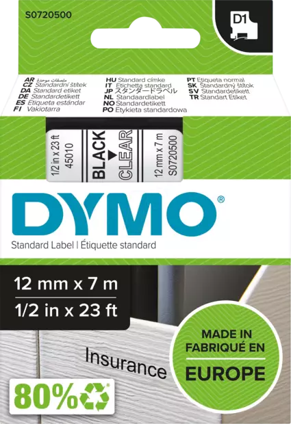 Dymo tarrateippi 12mm, musta/kirkas - Dymo teippitarrat - S0720500 - 1