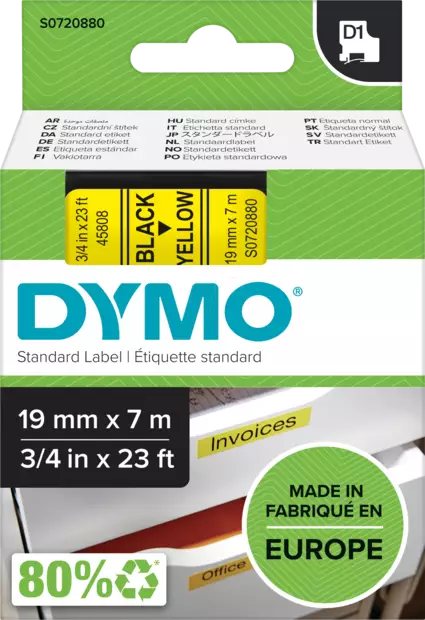 Dymo tarrateippi 19mm, musta/keltainen - Dymo teippitarrat - S0720880 - 1