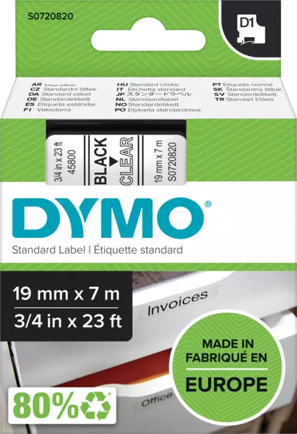 Dymo tarrateippi 19mm, musta/kirkas - Dymo teippitarrat - S0720820 - 1