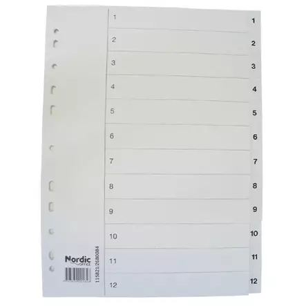 Nordic Office muovirekisteri A4 1-12 valkoinen - Välilehdet, muovi - 130590 - 1