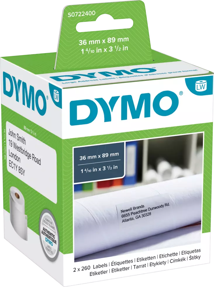 Dymo osoitetarra 89x36mm 2rll/pkt - Dymo tarrarullat - S0722400 - 1