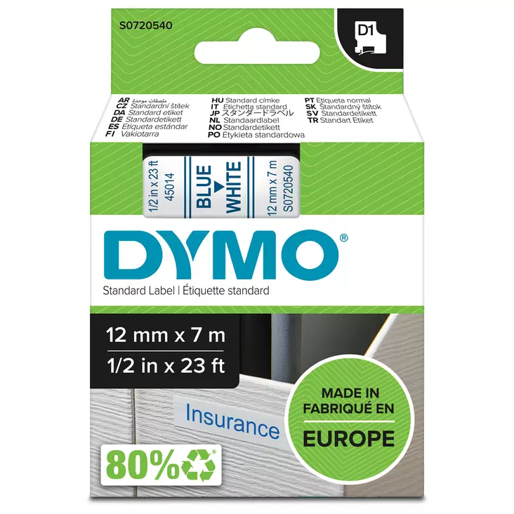Dymo tarrateippi 12mm, sininen/valkoinen - Dymo teippitarrat - S0720540 - 1