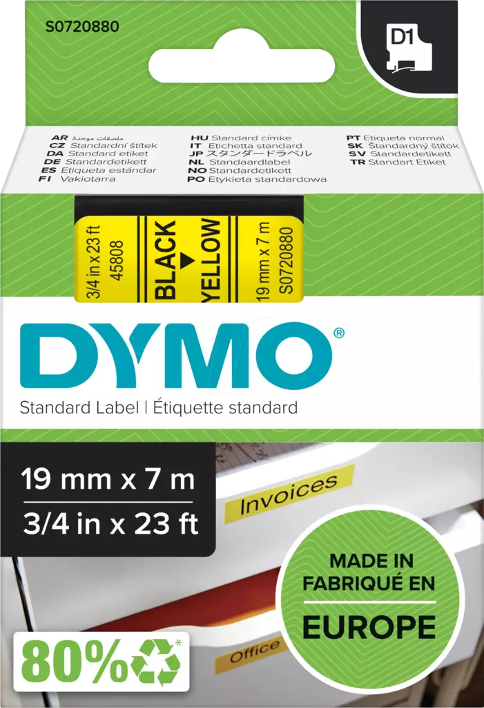 Dymo tarrateippi 19mm, musta/keltainen - Dymo teippitarrat - S0720880 - 1