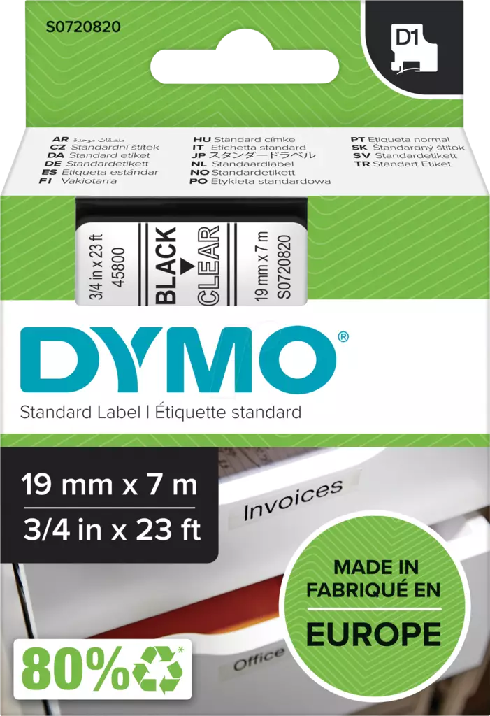 Dymo tarrateippi 19mm, musta/kirkas - Dymo teippitarrat - S0720820 - 1