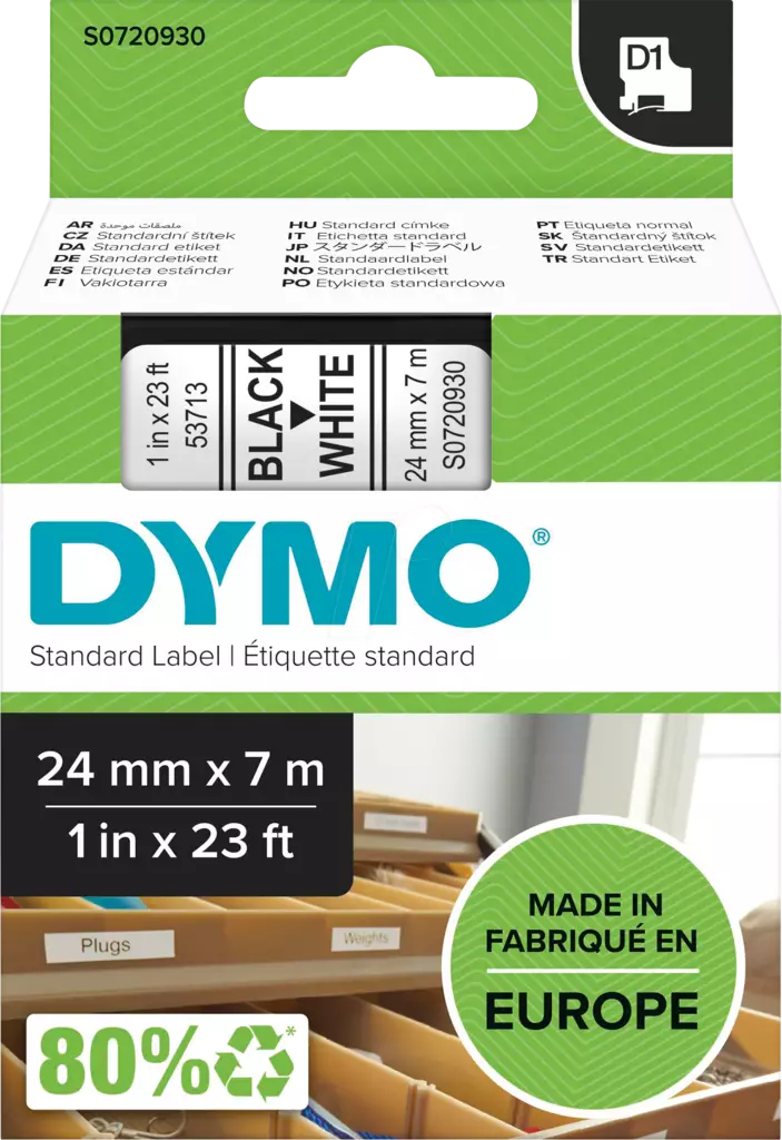 Dymo tarrateippi 24mm, musta/keltainen - Dymo teippitarrat - S0720980 - 1