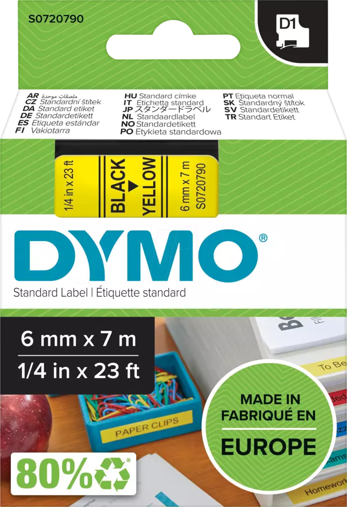 Dymo tarrateippi 6mm, musta/keltainen - Dymo teippitarrat - S0720790 - 1