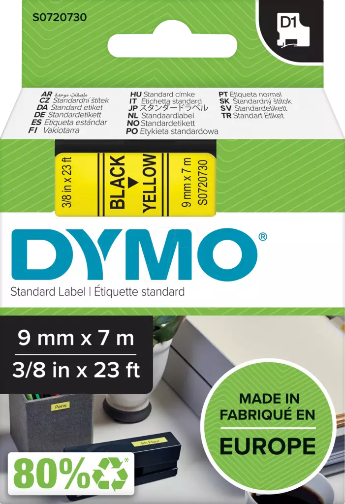 Dymo tarrateippi 9mm, musta/keltainen - Dymo teippitarrat - S0720730 - 1