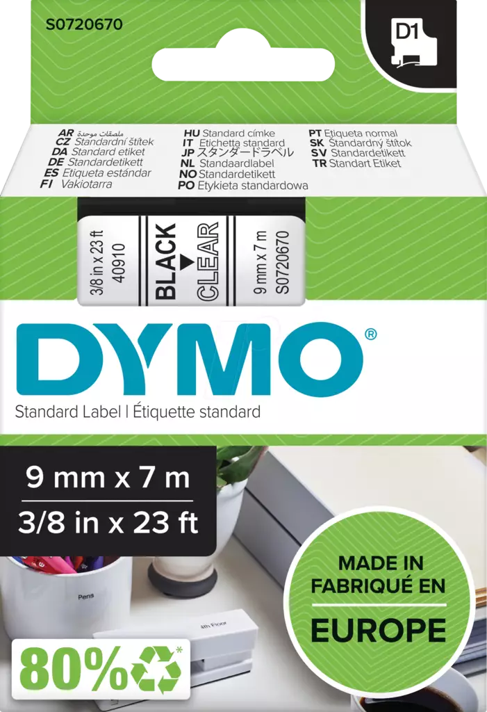 Dymo tarrateippi 9mm, musta/kirkas - Dymo teippitarrat - S0720670 - 1