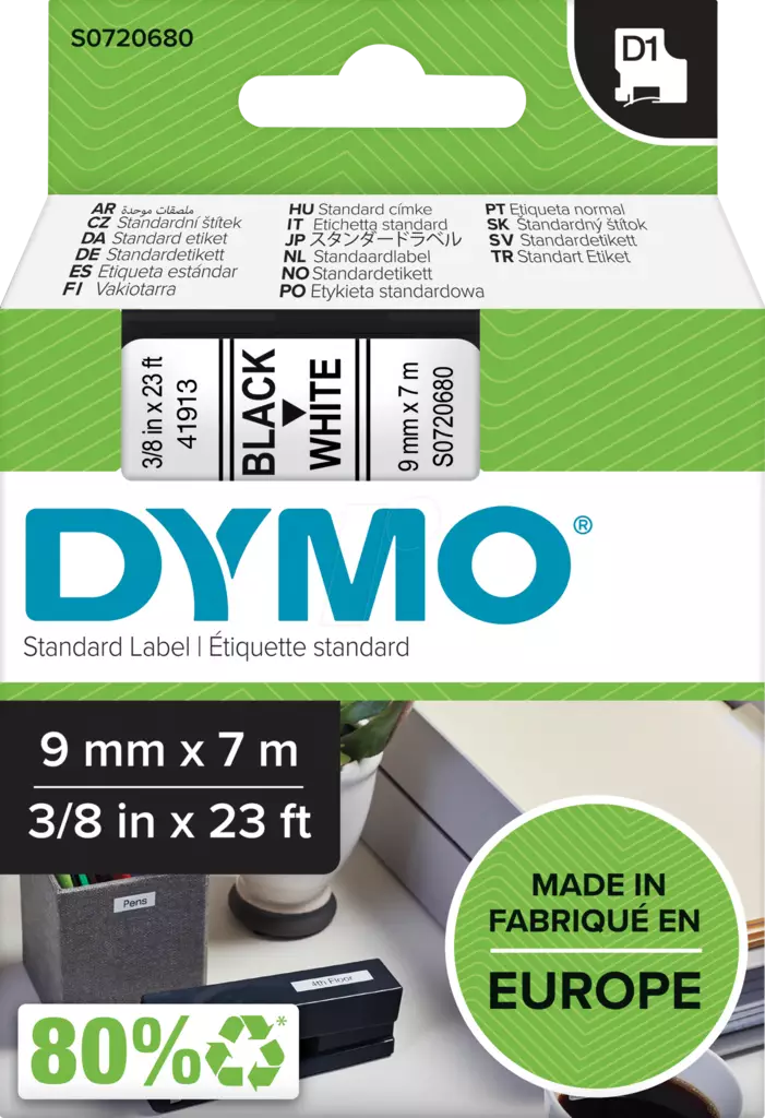 Dymo tarrateippi 9mm, musta/valkoinen - Dymo teippitarrat - S0720680 - 1