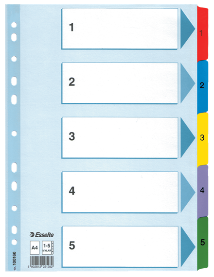 Esselte muovikielihakemisto Mylar 1-5 - Välilehdet, kartonki - 100160 - 1