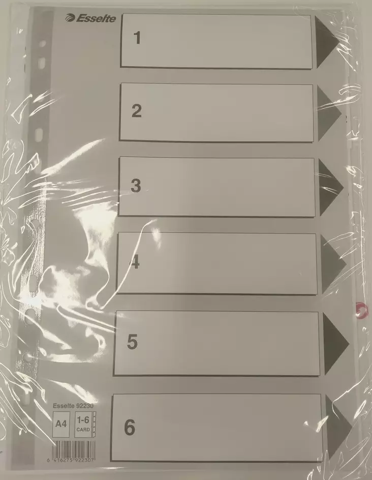 Esselte rekisteri 1-6 A4 kartonki - Välilehdet, kartonki - 92230 - 1