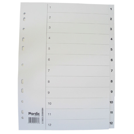 Nordic Office muovirekisteri A4 1-12 valkoinen - Välilehdet, muovi - 130590 - 1