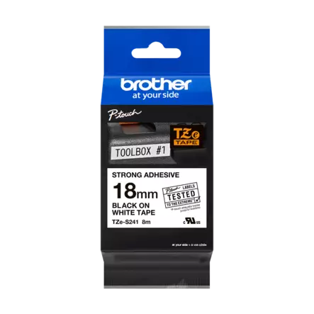 Brother lujasti kiinnittyvä tarranauhakasetti 18mm musta/valkoinen - Brother teippitarrat - TZeS241 - 1