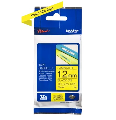 Brother tarranauhakasetti 12mm musta/keltainen - Brother teippitarrat - TZe631 - 1