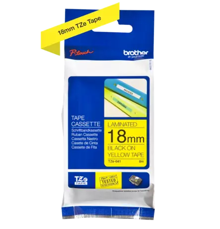 Brother tarranauhakasetti 18mm musta/keltainen - Brother teippitarrat - TZe641 - 1
