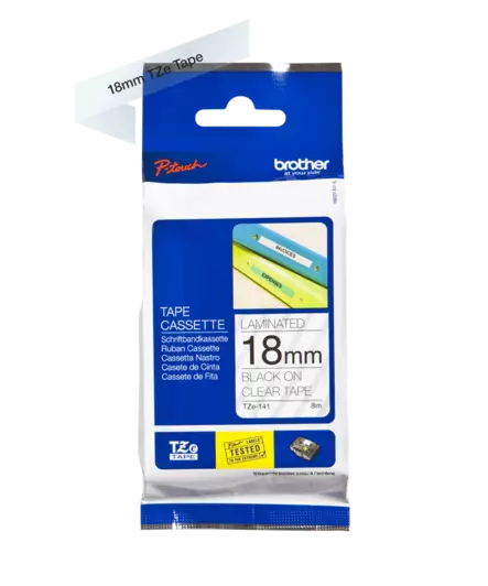 Brother tarranauhakasetti 18mm musta/kirkas - Brother teippitarrat - TZe141 - 1