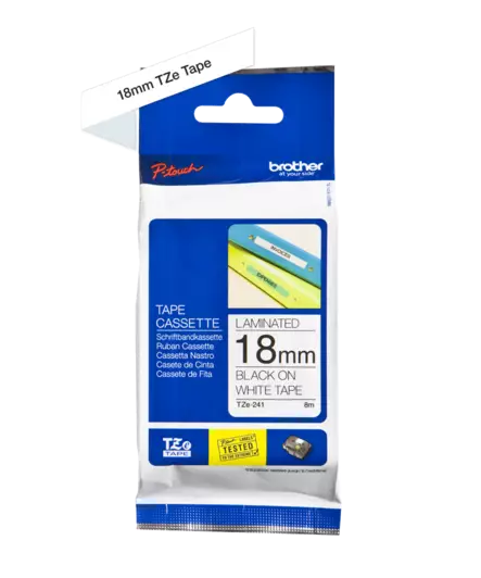 Brother tarranauhakasetti 18mm musta/valkoinen - Brother teippitarrat - TZe241 - 1