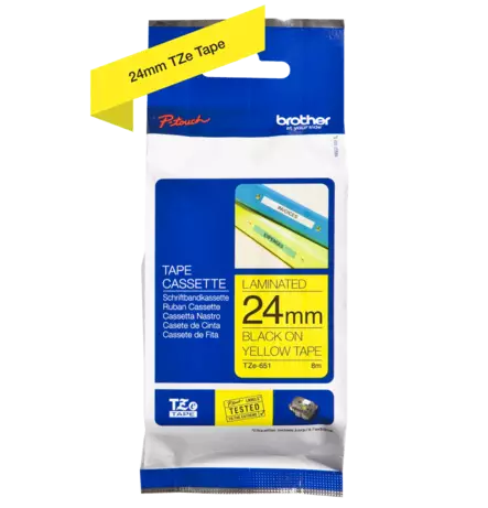Brother tarranauhakasetti 24mm musta/keltainen - Brother teippitarrat - TZe651 - 1
