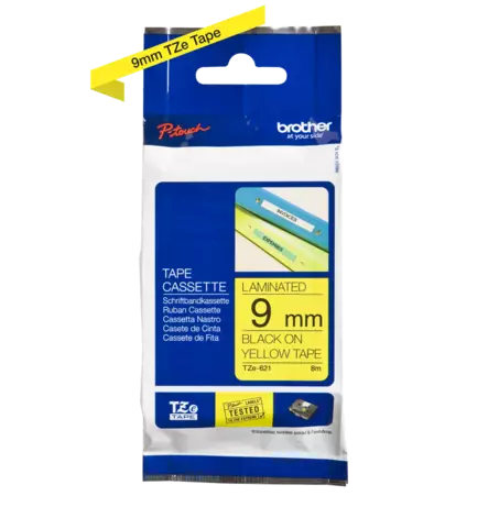 Brother tarranauhakasetti 9mm musta/keltainen - Brother teippitarrat - TZe621 - 1