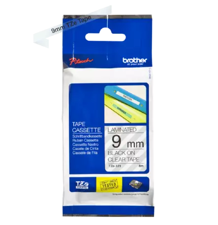 Brother tarranauhakasetti 9mm musta/kirkas - Brother teippitarrat - TZe121 - 1