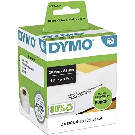 LW Dymo 28mmx89mm 2x260-tarra - Dymo tarrarullat - 1982991 - 1