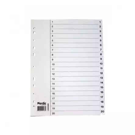 Nordic Office muovirekisteri A4 1-20 valkoinen - Välilehdet, muovi - 1305910 - 1