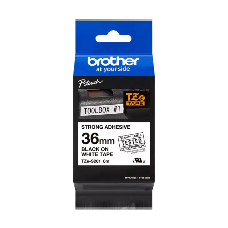 Brother lujasti kiinnittyvä tarranauhakasetti 36mm musta/valkoinen - Brother teippitarrat - TZeS261 - 1