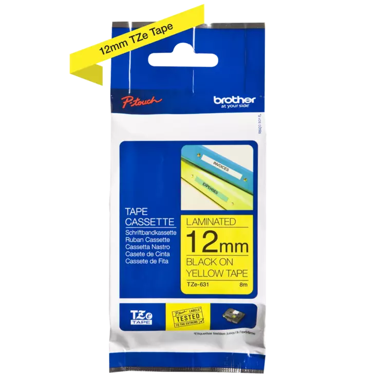 Brother tarranauhakasetti 12mm musta/keltainen - Brother teippitarrat - TZe631 - 1