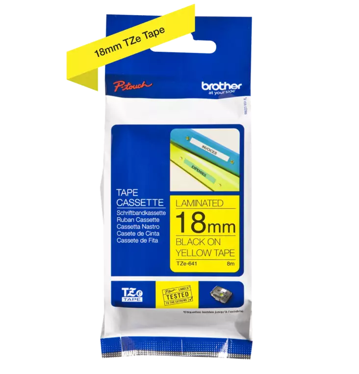 Brother tarranauhakasetti 18mm musta/keltainen - Brother teippitarrat - TZe641 - 1