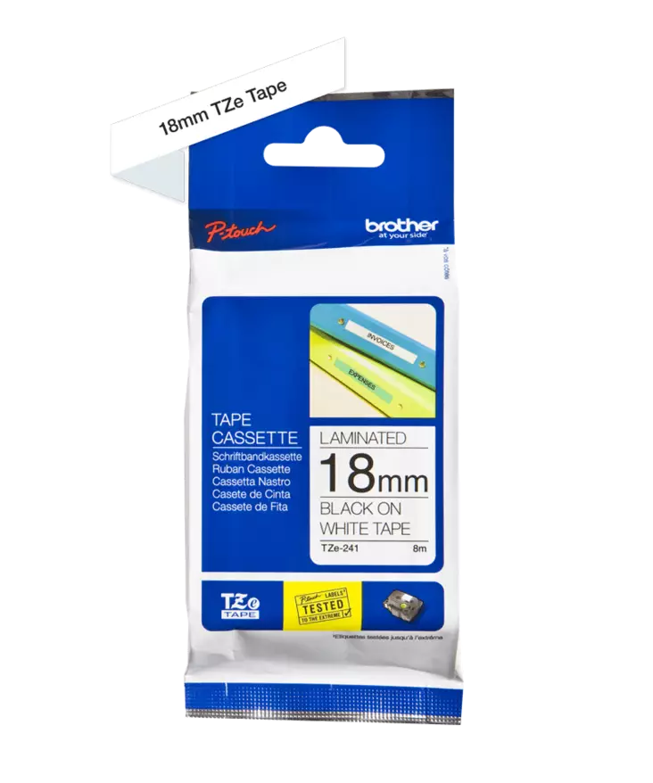 Brother tarranauhakasetti 18mm musta/valkoinen - Brother teippitarrat - TZe241 - 1