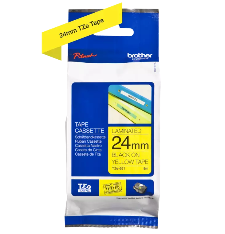 Brother tarranauhakasetti 24mm musta/keltainen - Brother teippitarrat - TZe651 - 1
