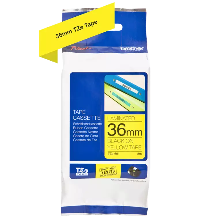 Brother tarranauhakasetti 36mm musta/keltainen - Brother teippitarrat - TZe661 - 1