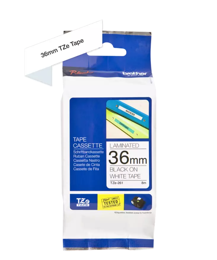 Brother tarranauhakasetti 36mm musta/valkoinen - Brother teippitarrat - Tze261 - 1