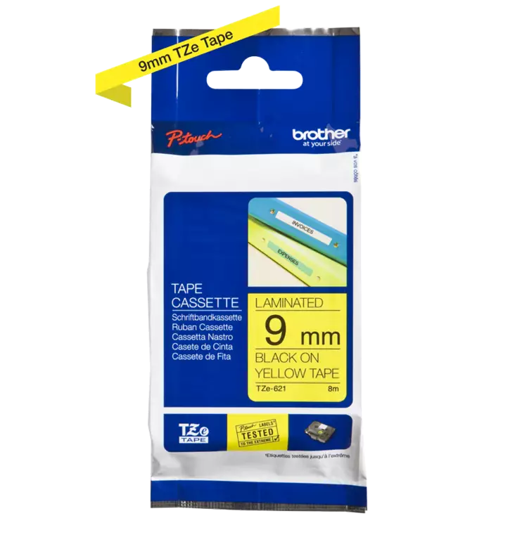 Brother tarranauhakasetti 9mm musta/keltainen - Brother teippitarrat - TZe621 - 1