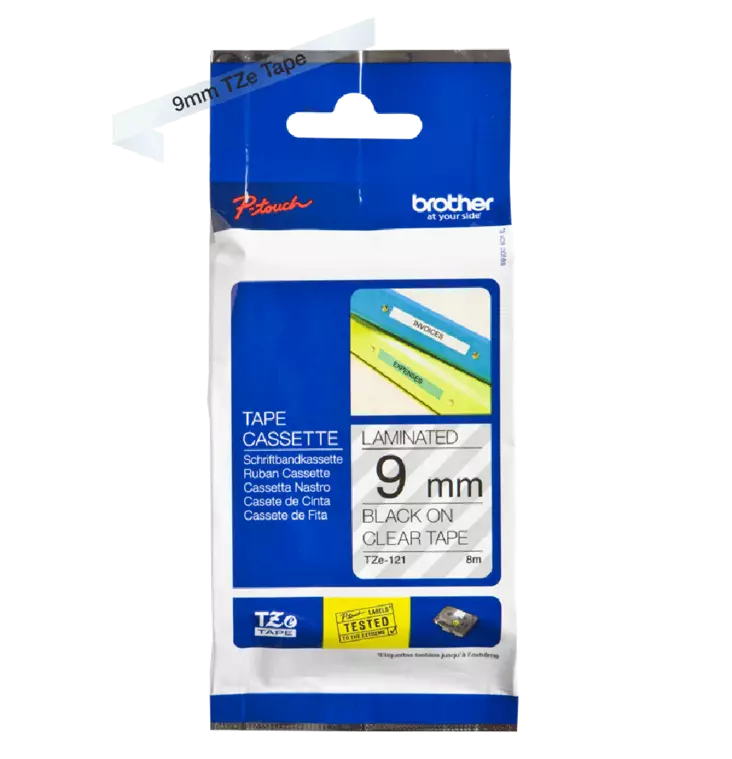 Brother tarranauhakasetti 9mm musta/kirkas - Brother teippitarrat - TZe121 - 1
