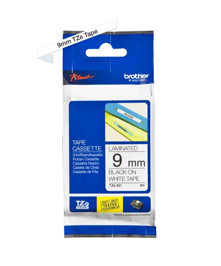 Brother tarranauhakasetti 9mm musta/valkoinen - Brother teippitarrat - TZe221 - 1