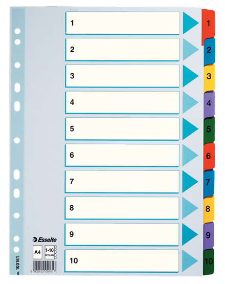 Esselte muovikielihakemisto Mylar 1-10 - Välilehdet, kartonki - 100161 - 1