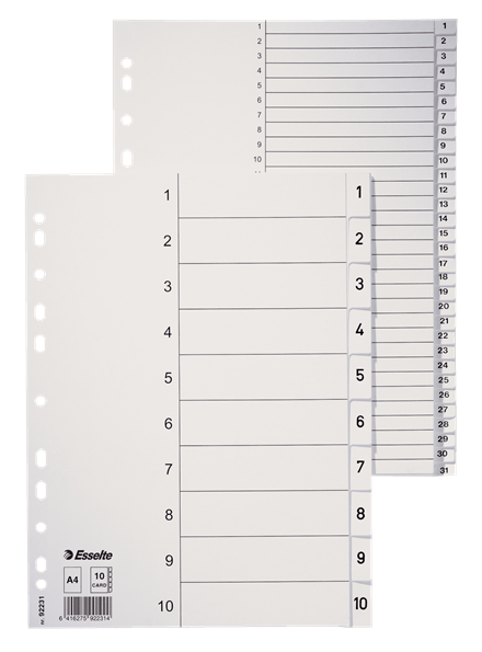Esselte rekisteri 1-10 A4 kartonki - Välilehdet, kartonki - 92231 - 1