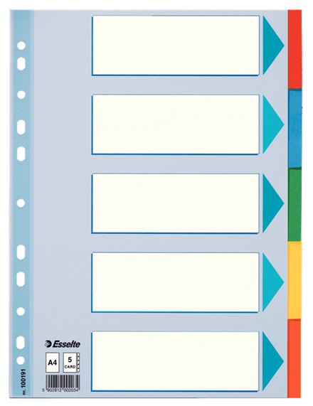 Esselte Välilehti 5-jak värillinen - Välilehdet, kartonki - 100191 - 1