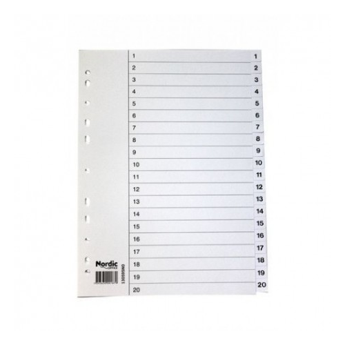 Nordic Office muovirekisteri A4 1-20 valkoinen - Välilehdet, muovi - 1305910 - 1