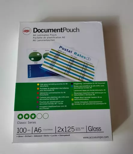 GBC Laminointitasku A6 2x125mic - Laminointitaskut - 3740442 - 1