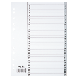 Nordic Office muovirekisteri A4 1-31 valkoinen - Välilehdet, muovi - 1305920 - 1