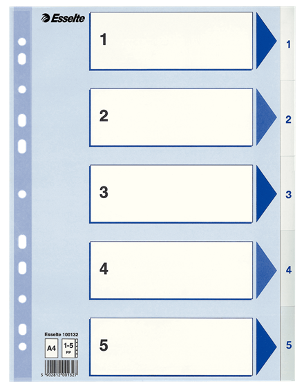 Esselte rekisteri 1-5 A4 muovi valkoinen - Välilehdet, muovi - 100132 - 1