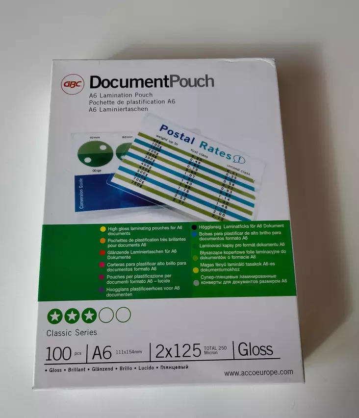 GBC Laminointitasku A6 2x125mic - Laminointitaskut - 3740442 - 1