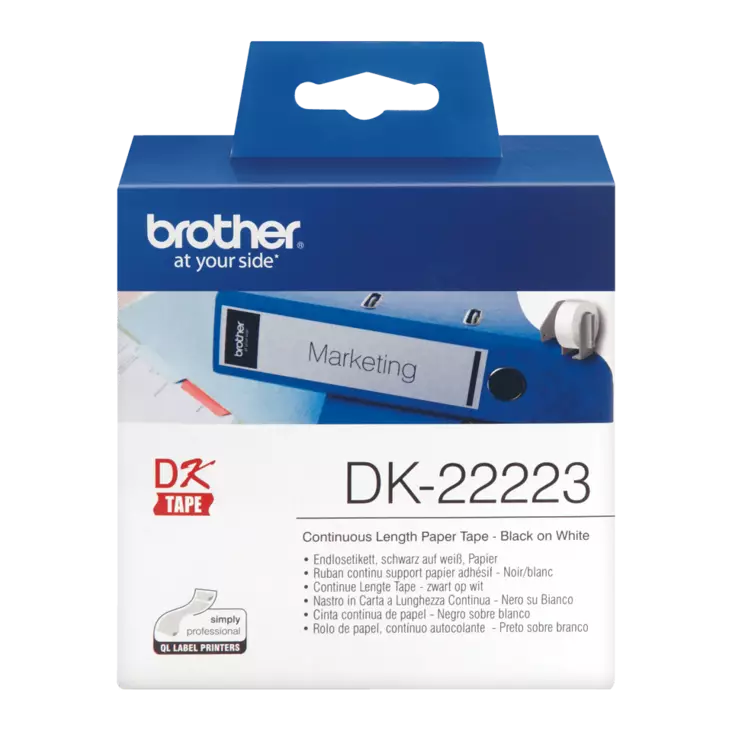 Brother DK-22223 rullatarra 50 mm, musta/valkoinen - Brother tarrarullat - DK22223 - 1