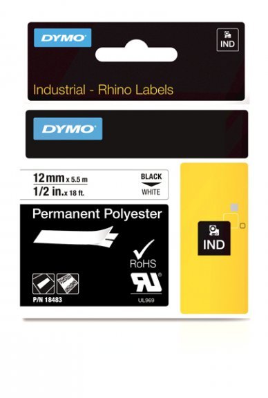 Dymo RP pysyvä polyesteriteippi 12mm black/white - Dymo teippitarrat - 18483 - 1