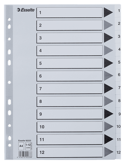 Esselte rekisteri 1-12 A4 kartonki - Välilehdet, kartonki - 92233 - 1