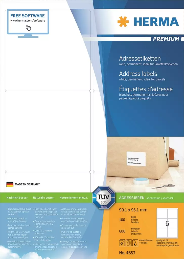 Herma Label Premium 99,1 x 93,1mm , 6-osainen valkoinen - Kopiotarrat - HER4653 - 1