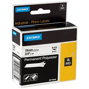 Dymo RP pysyvä polyesteriteippi 19mm black/white - Dymo teippitarrat - 18484 - 1